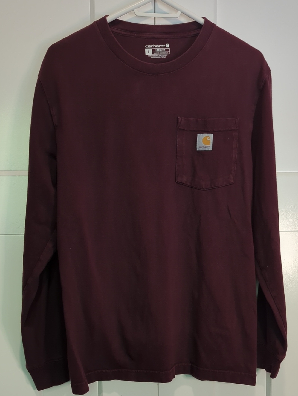 Carhartt Men’s Long-Sleeve Pocket Tee — Deep Burgundy Loose Fit Size S